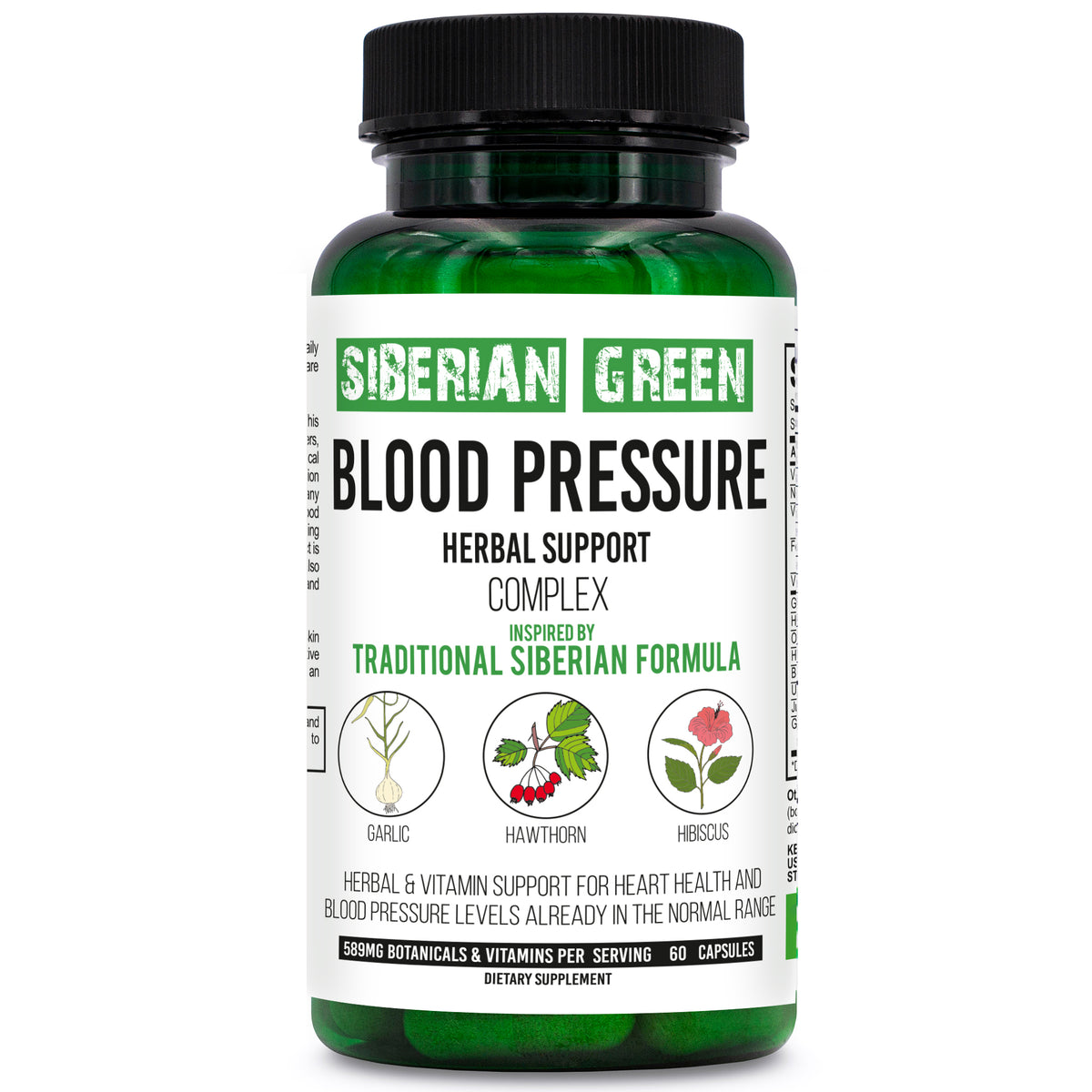 Suplemento herbal para la presión arterial y el corazón Siberian Green, 60 cápsulas, espino blanco, hibisco y ajo
