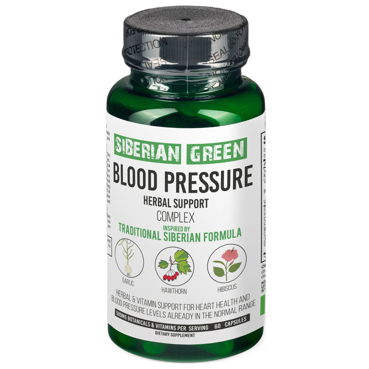 Suplemento herbal para la presión arterial y el corazón Siberian Green, 60 cápsulas, espino blanco, hibisco y ajo