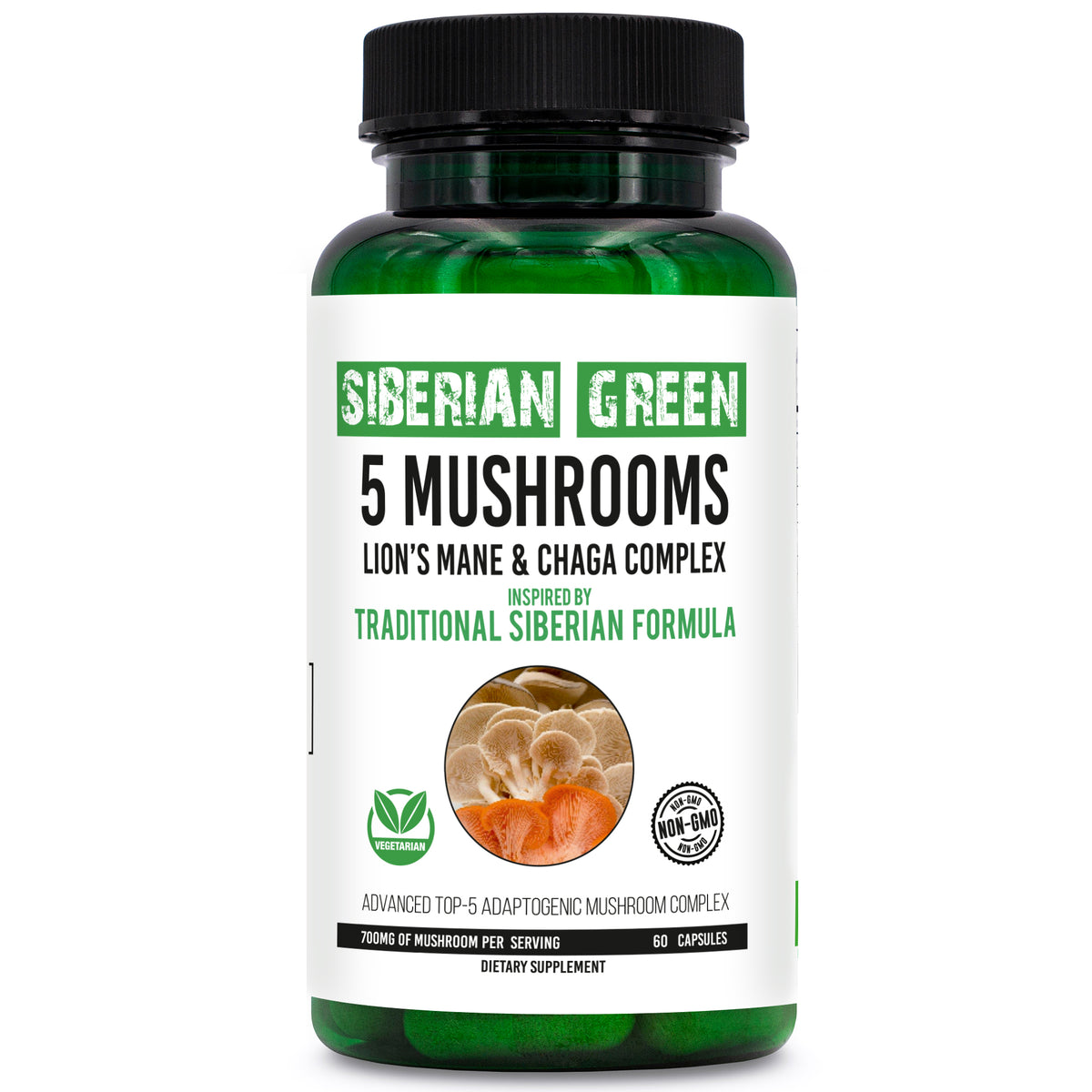 5 Hongos Melena de león verde siberiano Chaga Shiitake Maitake Reishi 60 cápsulas