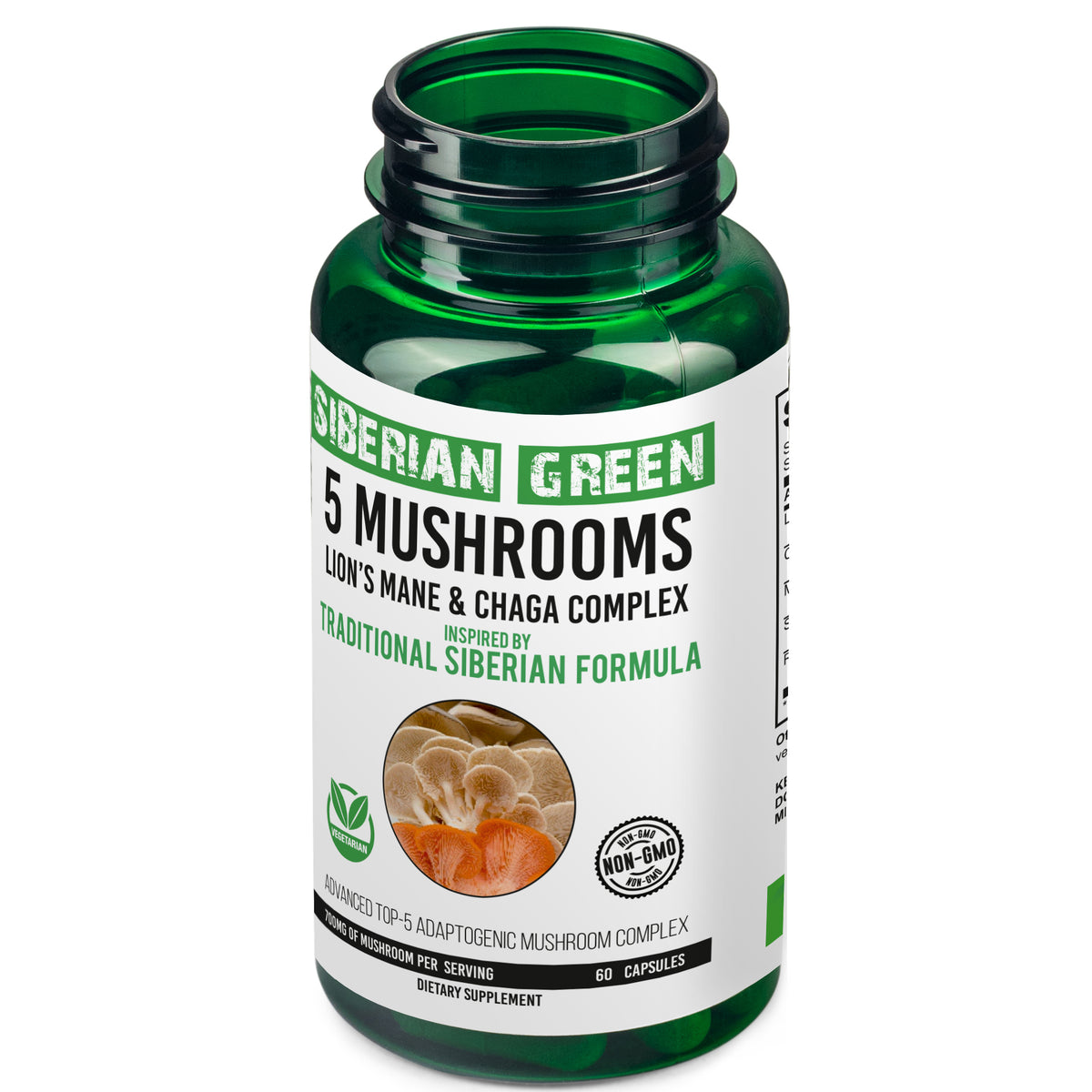 5 Hongos Melena de león verde siberiano Chaga Shiitake Maitake Reishi 60 cápsulas