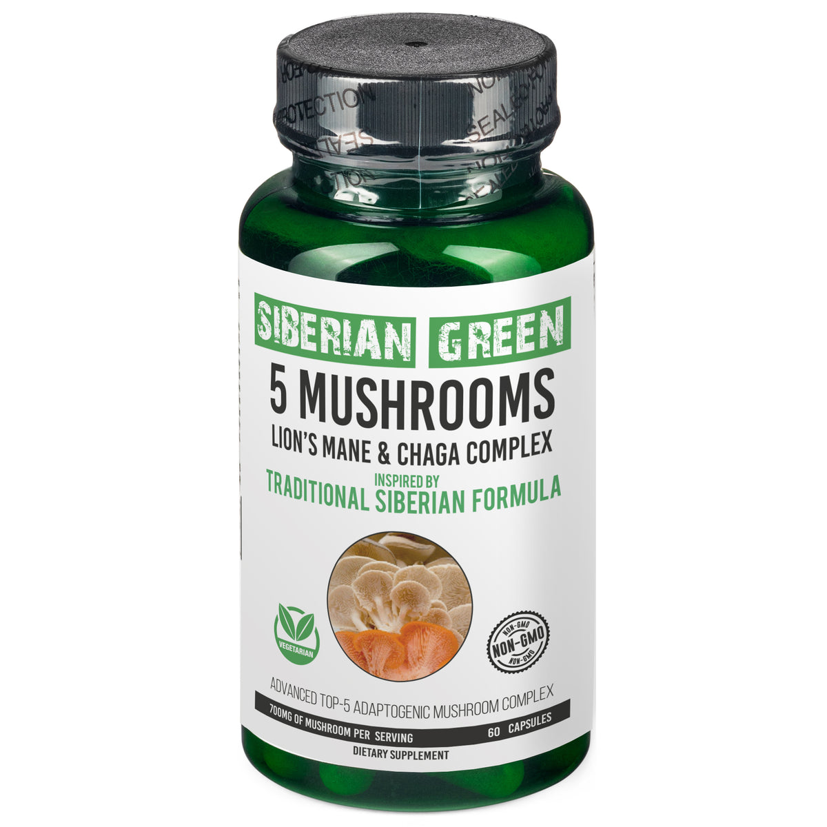 5 Hongos Melena de león verde siberiano Chaga Shiitake Maitake Reishi 60 cápsulas