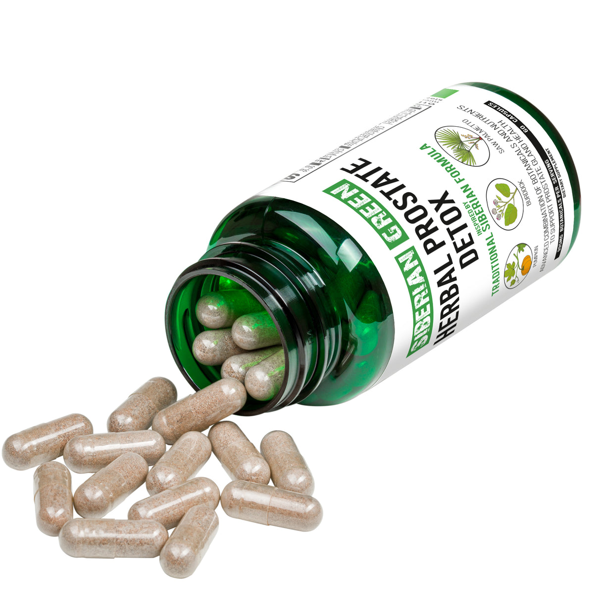 Desintoxicación de próstata a base de hierbas Siberian Green 60 cápsulas: Saw Palmetto, bardana, calabaza