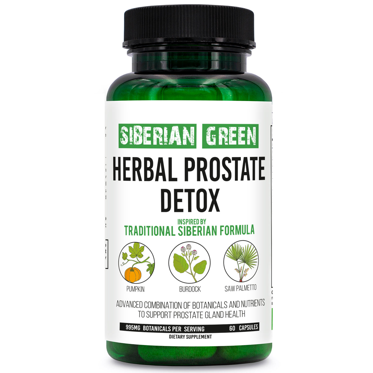 Desintoxicación de próstata a base de hierbas Siberian Green 60 cápsulas: Saw Palmetto, bardana, calabaza