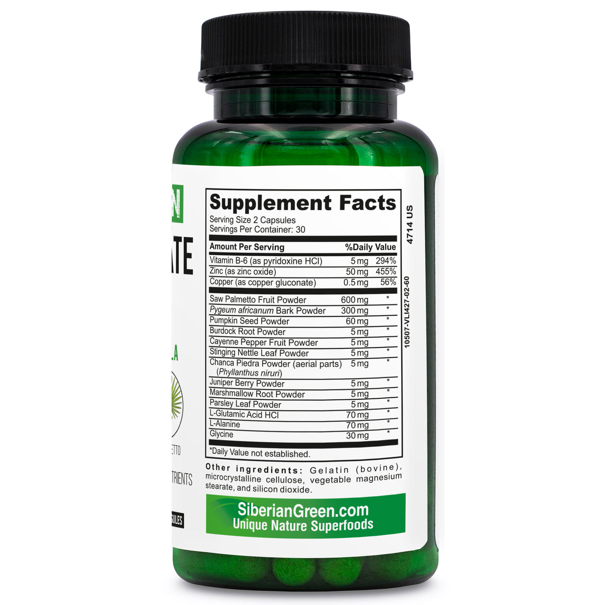 Desintoxicación de próstata a base de hierbas Siberian Green 60 cápsulas: Saw Palmetto, bardana, calabaza
