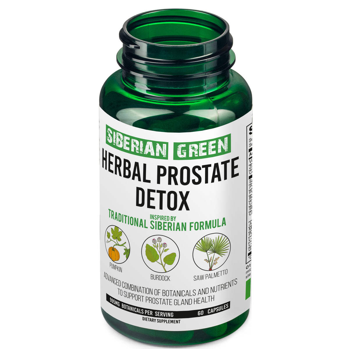 Desintoxicación de próstata a base de hierbas Siberian Green 60 cápsulas: Saw Palmetto, bardana, calabaza