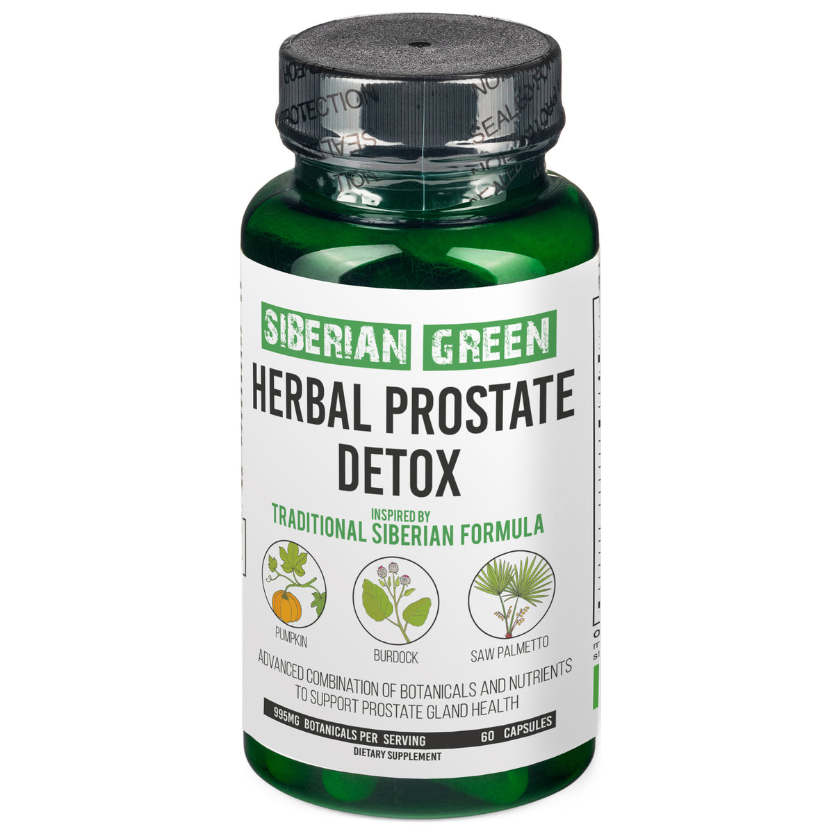 Desintoxicación de próstata a base de hierbas Siberian Green 60 cápsulas: Saw Palmetto, bardana, calabaza