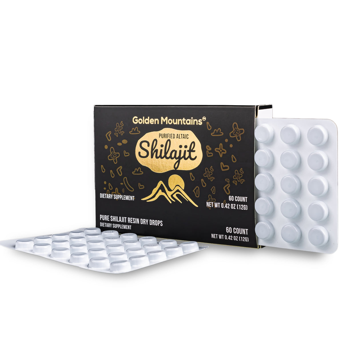 Shilajit 60 gotas secas Altai "Montañas Doradas" Verde Siberiano