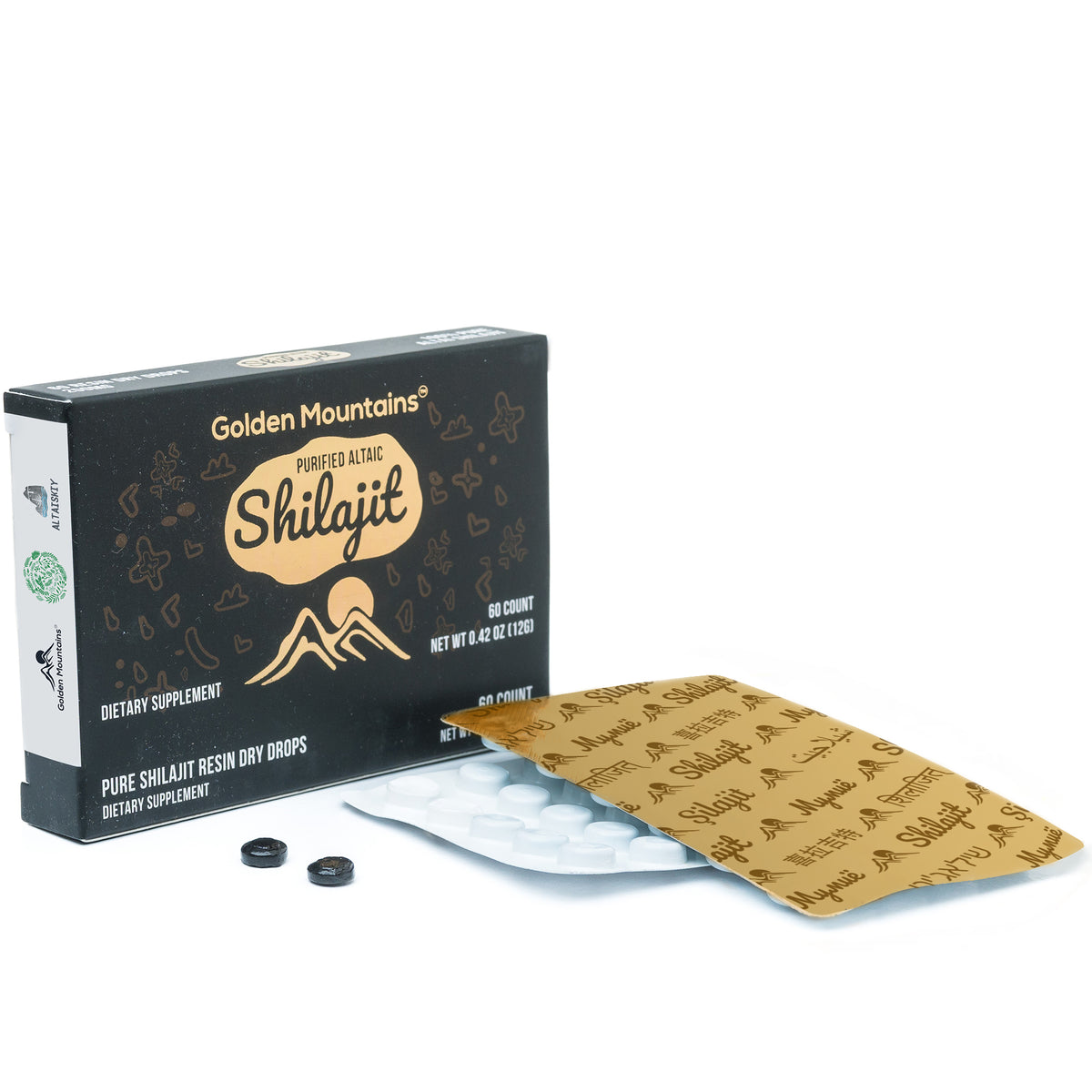Shilajit 60 gotas secas Altai "Montañas Doradas" Verde Siberiano