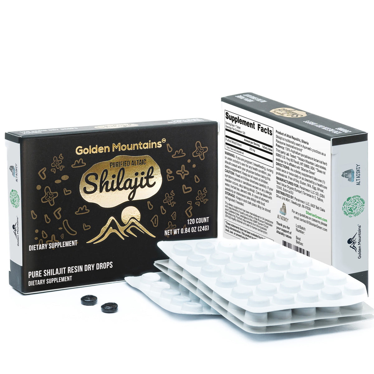 Shilajit 120 gotas secas: Shilajit de las montañas doradas de Altai de Siberian Green
