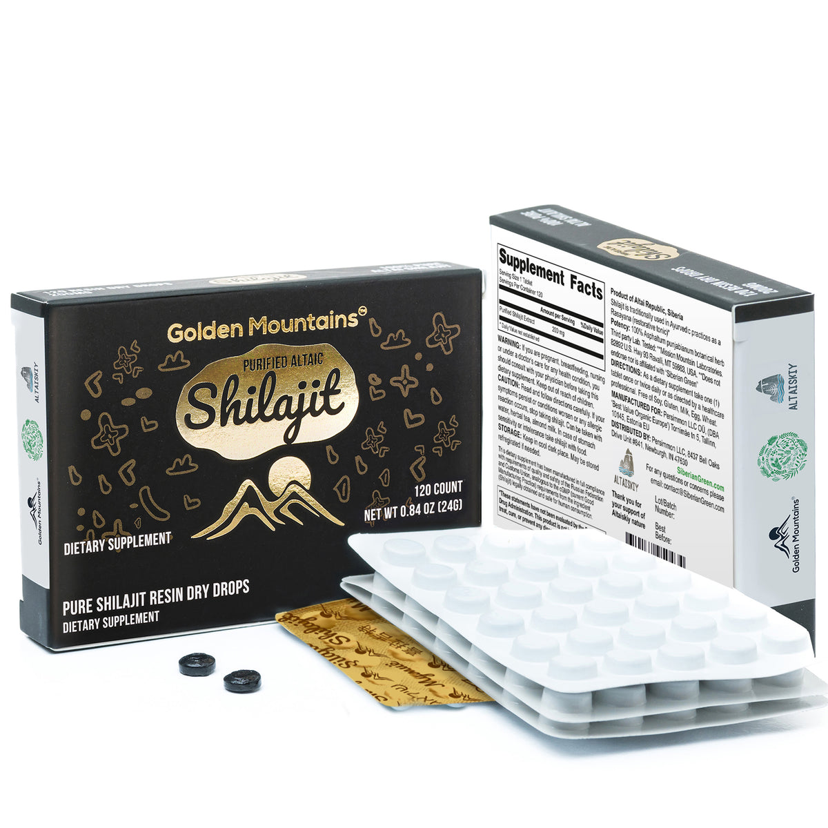 Shilajit 120 gotas secas: Shilajit de las montañas doradas de Altai de Siberian Green