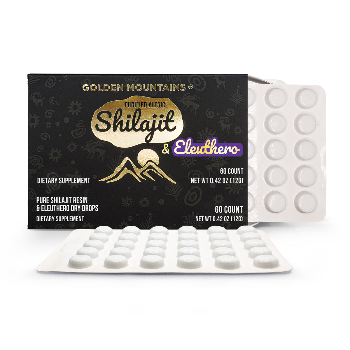 Siberian Green Shilajit Dry Drops w Eleuthero extract | Altai Golden Mountains | 60 x 200mg