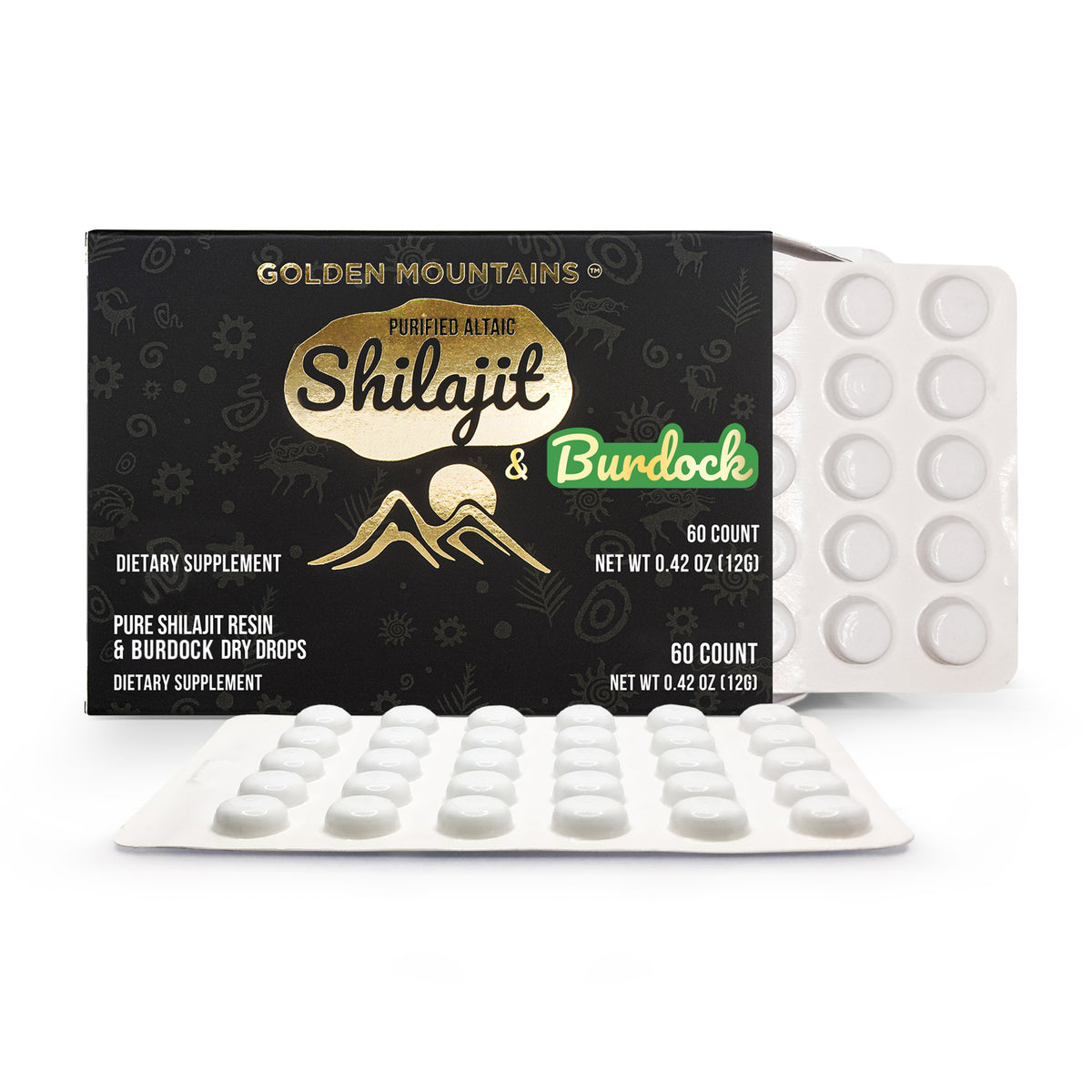 Siberian Green Shilajit Dry Drops w Burdock Root extract | Altai Golden Mountains | 60 x 200mg