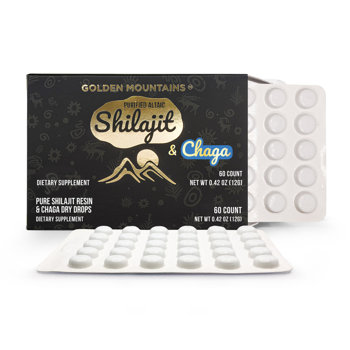 Siberian Green Shilajit Dry Drops w Chaga Birch extract | Altai Golden Mountains | 60 x 200mg