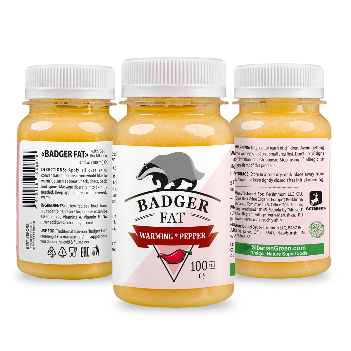 Siberian Badger Fat Cream-Gel – Warming Formula with Eucalyptus, Mint, and Red Pepper | 100ml