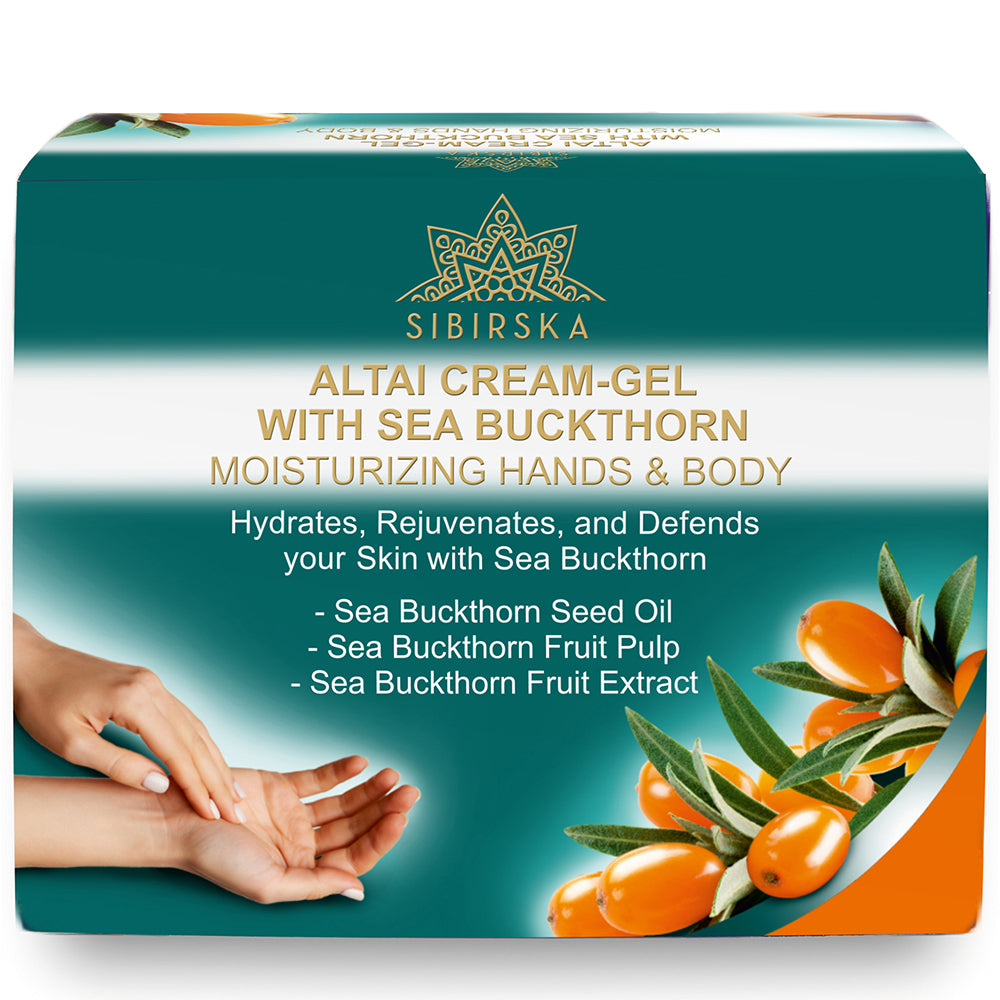 Altai Sibirska Sea Buckthorn Cream Gel for Hands and Body 4 fl oz (120 g) – Fast Absorbing Moisturizer for Dry Skin Premium Omega 7