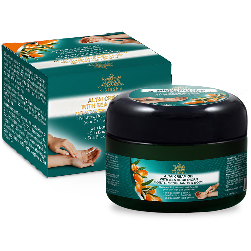 Altai Sibirska Sea Buckthorn Cream Gel for Hands and Body 4 fl oz (120 g) – Fast Absorbing Moisturizer for Dry Skin Premium Omega 7