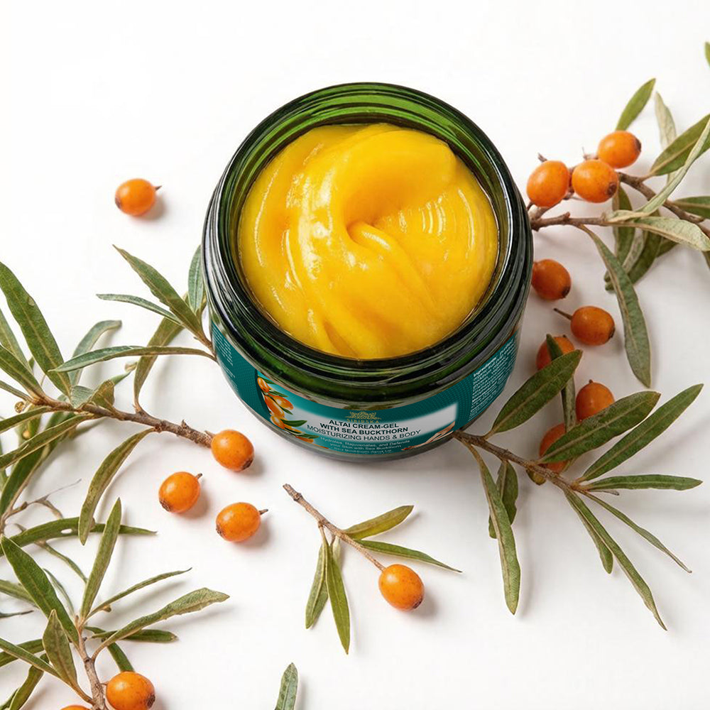 Altai Sibirska Sea Buckthorn Cream Gel for Hands and Body 4 fl oz (120 g) – Fast Absorbing Moisturizer for Dry Skin Premium Omega 7