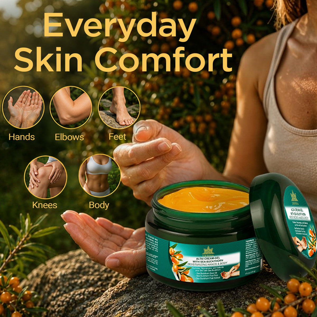 Altai Sibirska Sea Buckthorn Cream Gel for Hands and Body 4 fl oz (120 g) – Fast Absorbing Moisturizer for Dry Skin Premium Omega 7