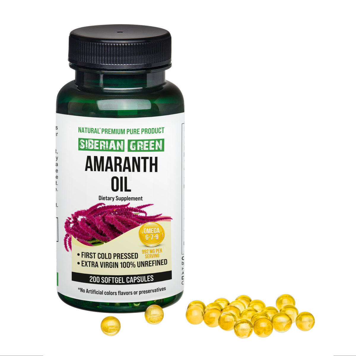 Siberian Green Amaranth Seed Oil Capsules – 200 Softgels | Cold Pressed &amp; Unrefined