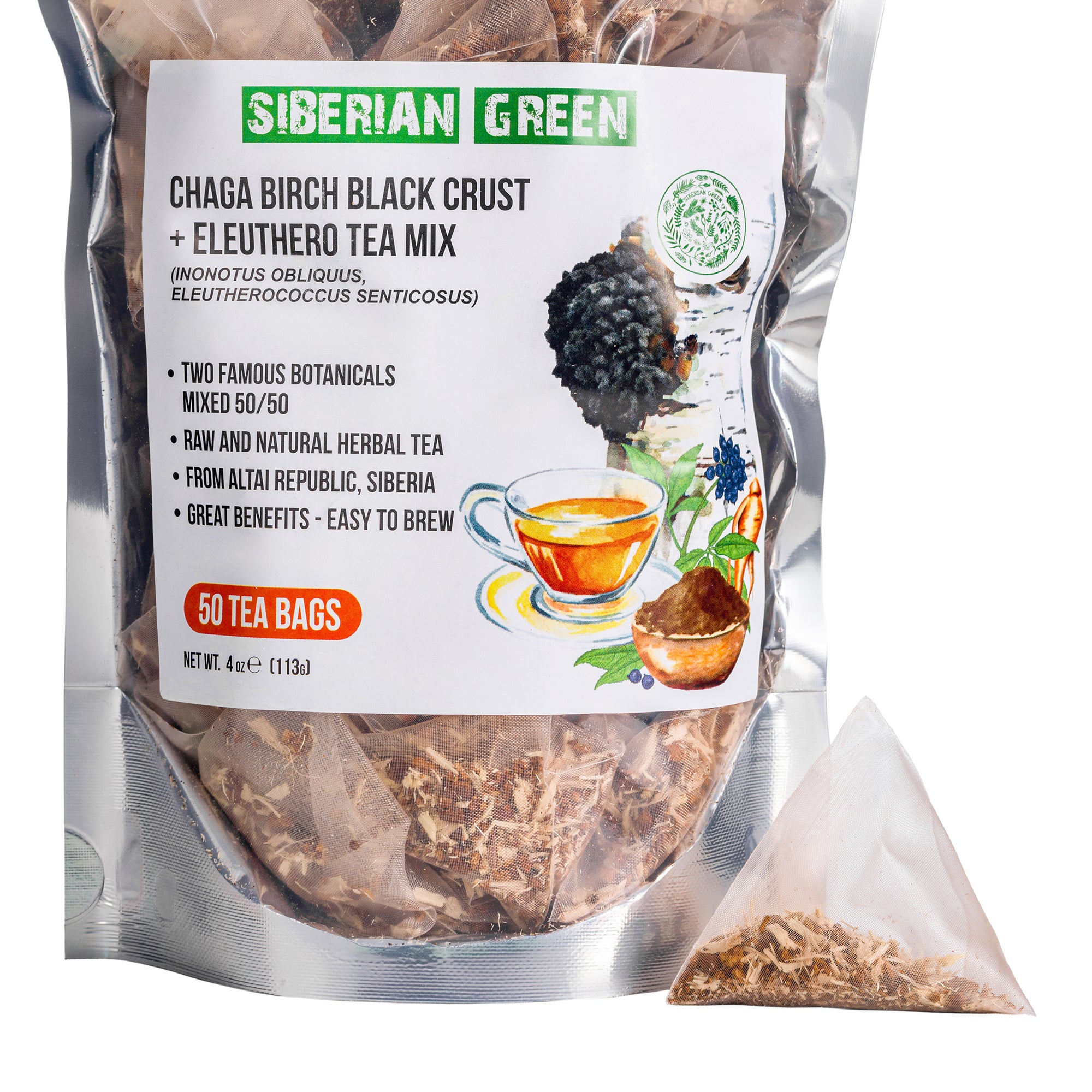 Siberian Green Chaga Tea with Eleuthero Root packaging