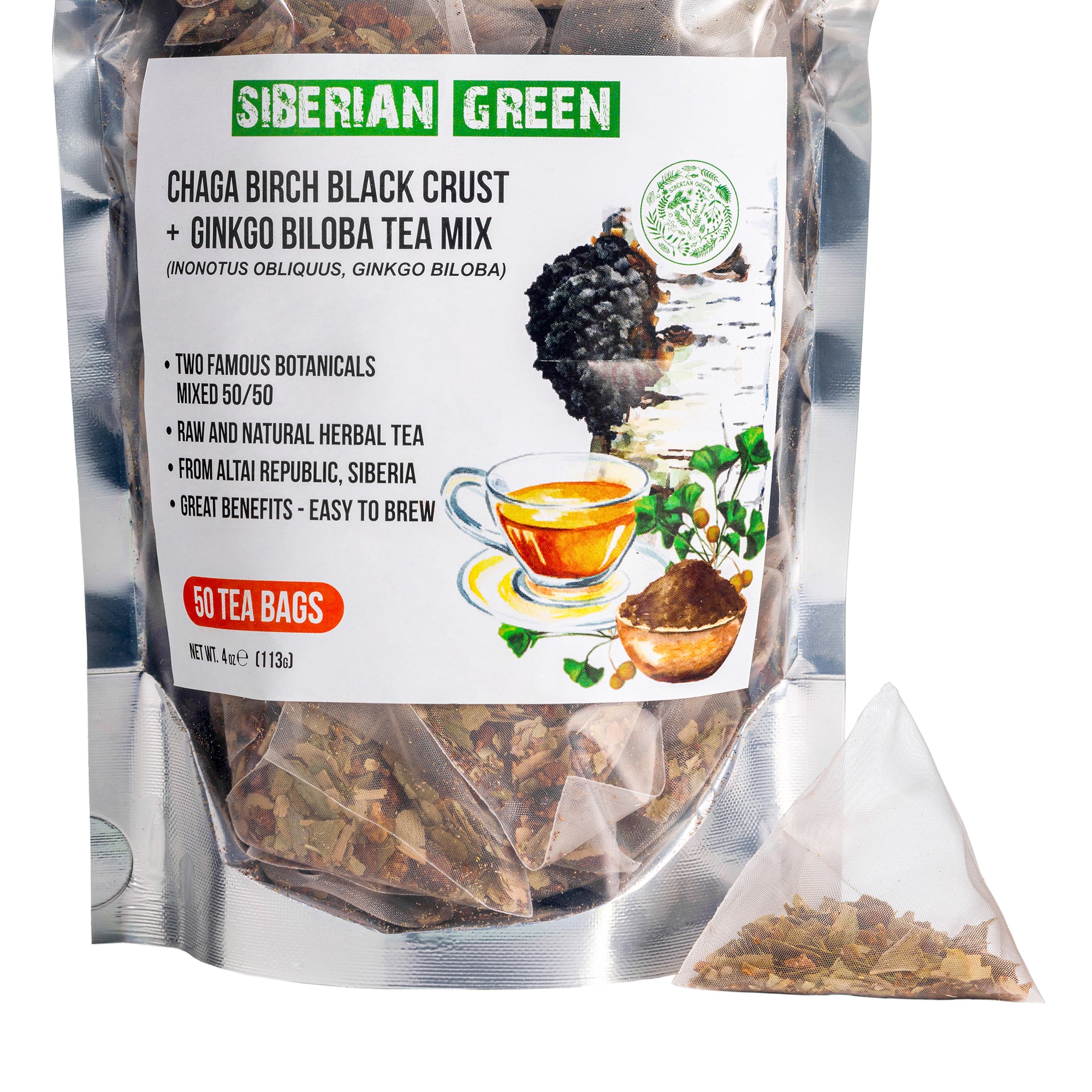 Siberian Green Ginkgo Biloba Tea with Chaga packaging