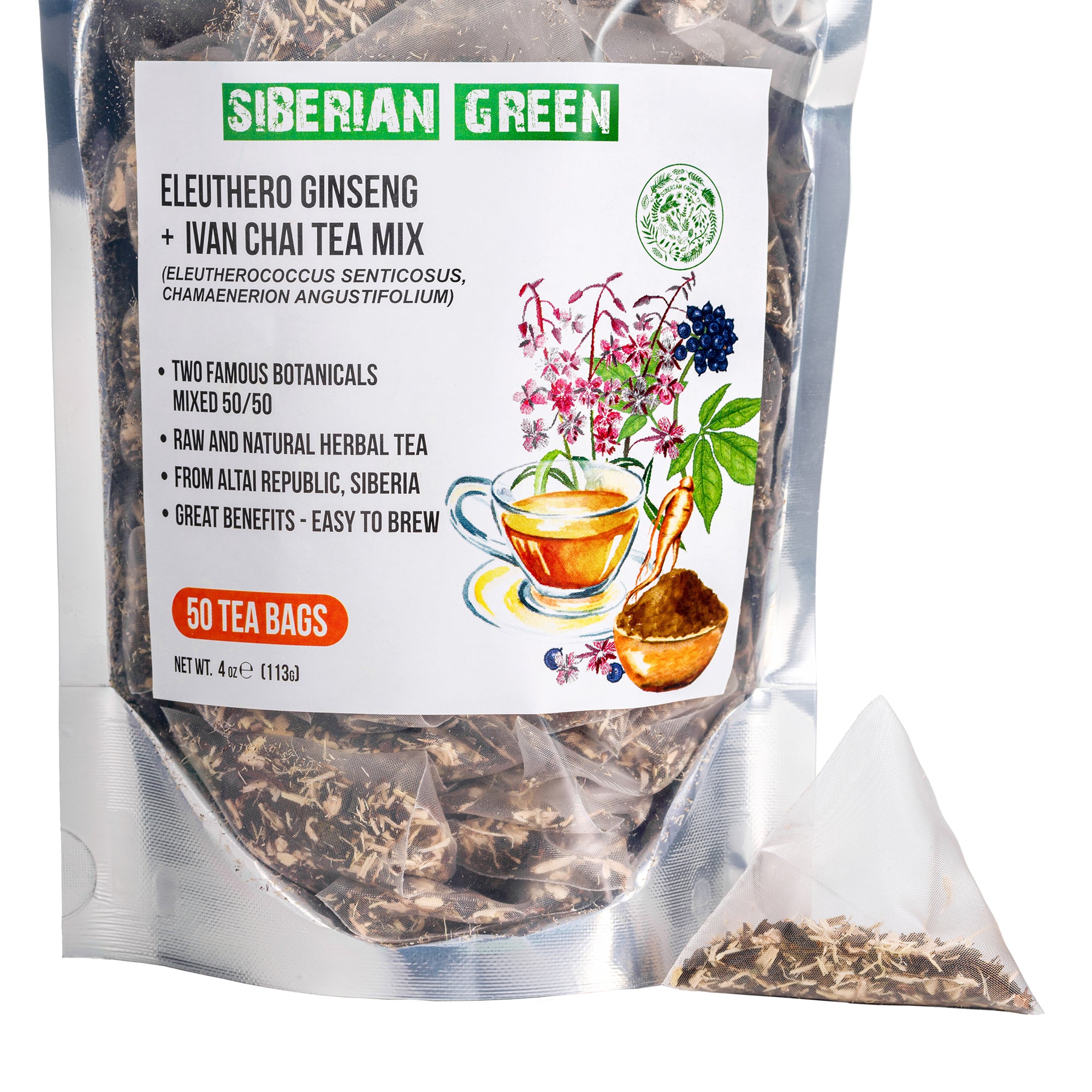 Siberian Green Eleuthero Root & Ivan Tea – 50 tea bags pack