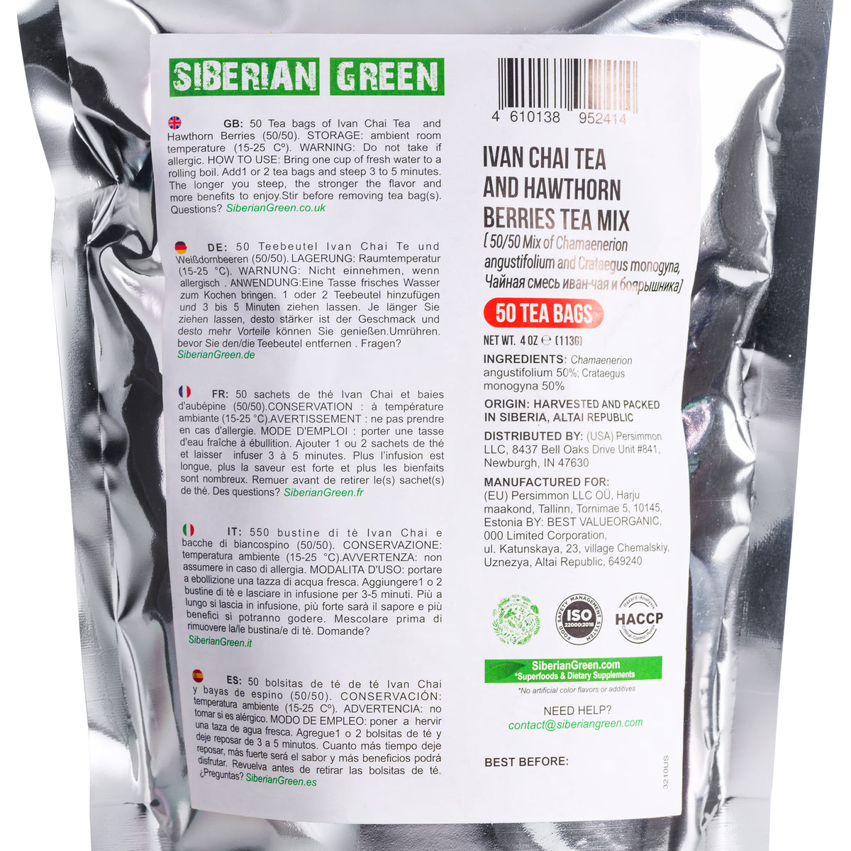 Ivan Chai Tea Siberian Green Ivan Chai Tea with Hawthorn Berry – 50 Herbal Tea Bags ...