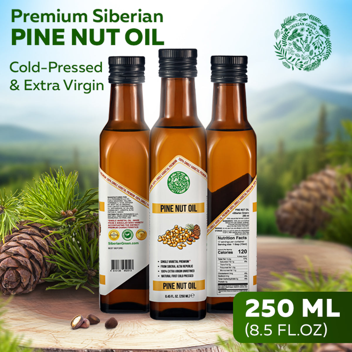 Organic Pine Nut Oil – Cold Pressed 250ml Single Varietal Premium