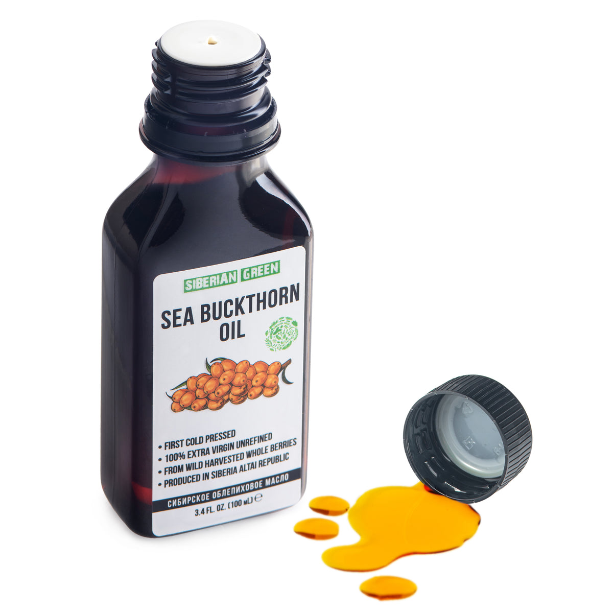 Aceite de semillas y bayas de espino amarillo siberiano | 100 % natural, virgen extra, prensado en frío, 100 ml/3,4 fl oz | Carotenoides de primera calidad
