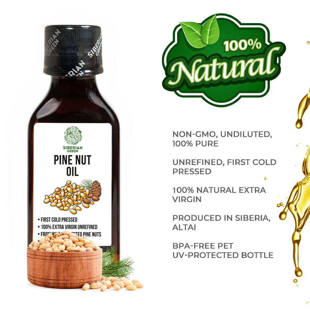Extra Virgin Siberian Pine Nut Oil – 100% Pure & Cold Pressed