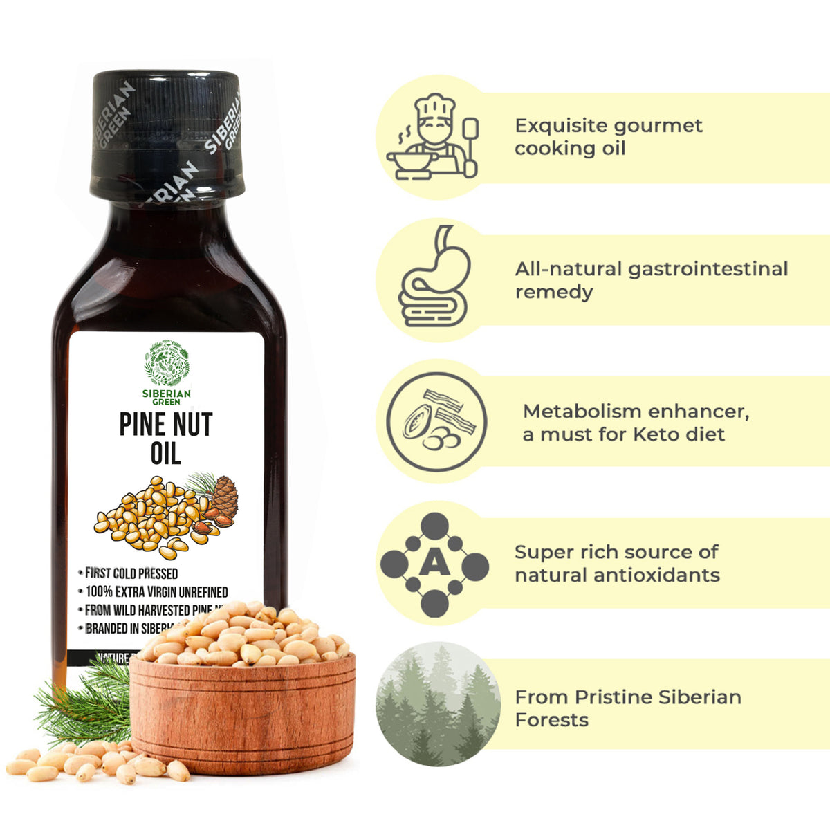 Extra Virgin Siberian Pine Nut Oil – 100% Pure & Cold Pressed