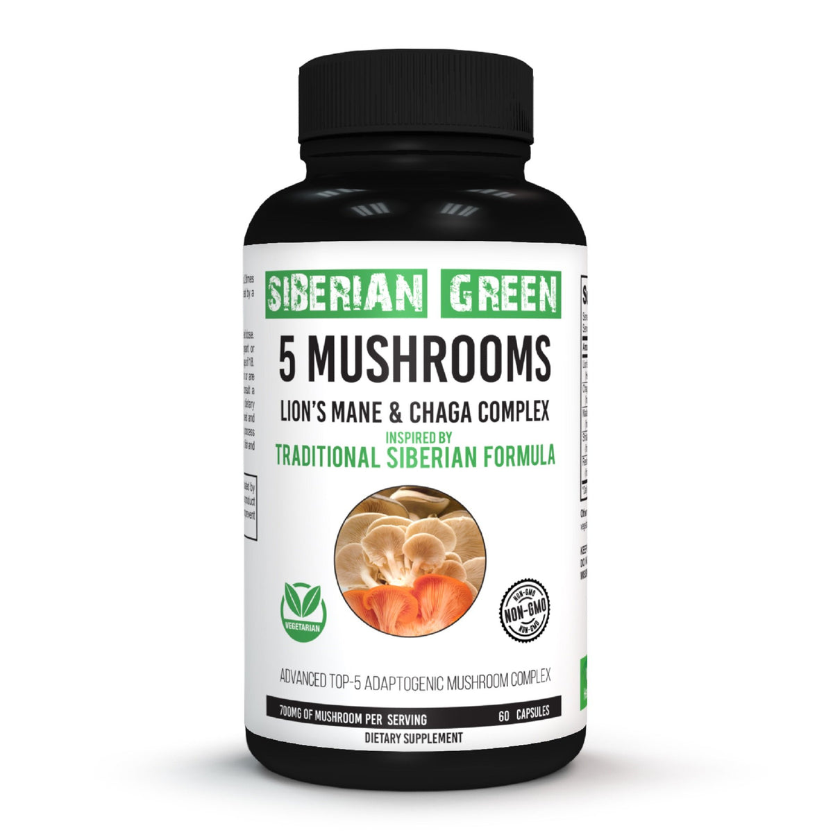 5 Mushrooms Siberian Green Lions Mane Chaga Shiitake Maitake Reishi 60 Caps