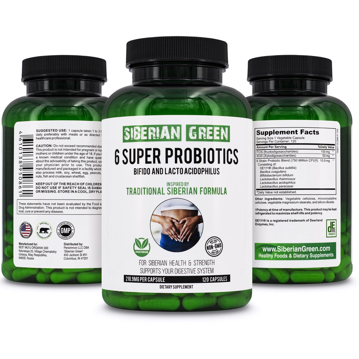 6 Super Probiotics Siberian Green Bifido &amp; Lacto Acidophilus 120 Caps
