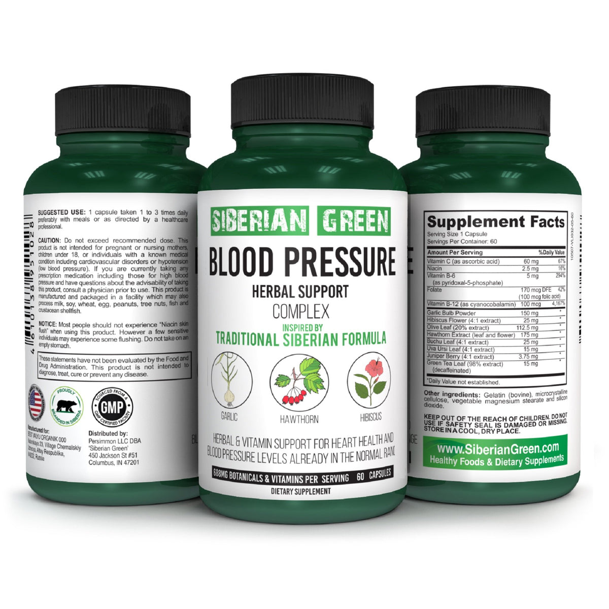 Herbal Cardio Pressure Support Siberian Green 60 Caps - Hawthorn Hibiscus Garlic