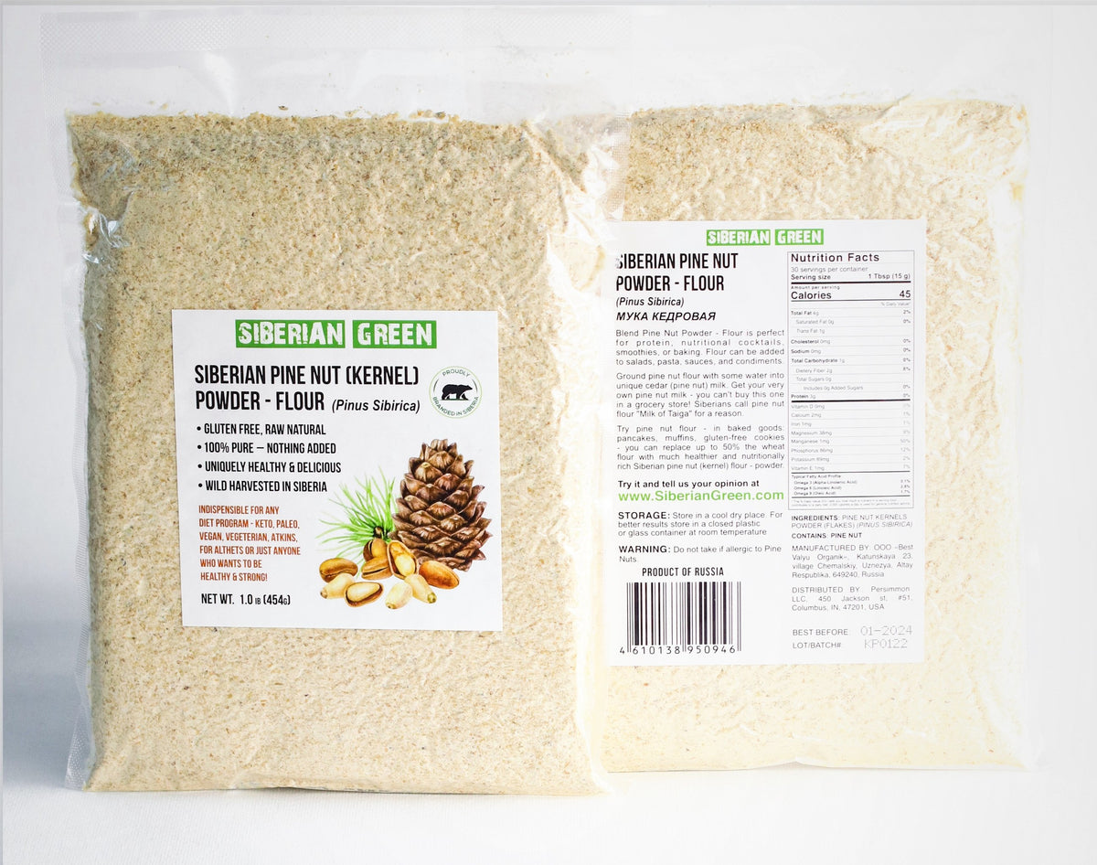 Siberian Pine Nut Flakes Flour Powder 454g (1 lbs) 100% Organic Wild Harvested Altai Region