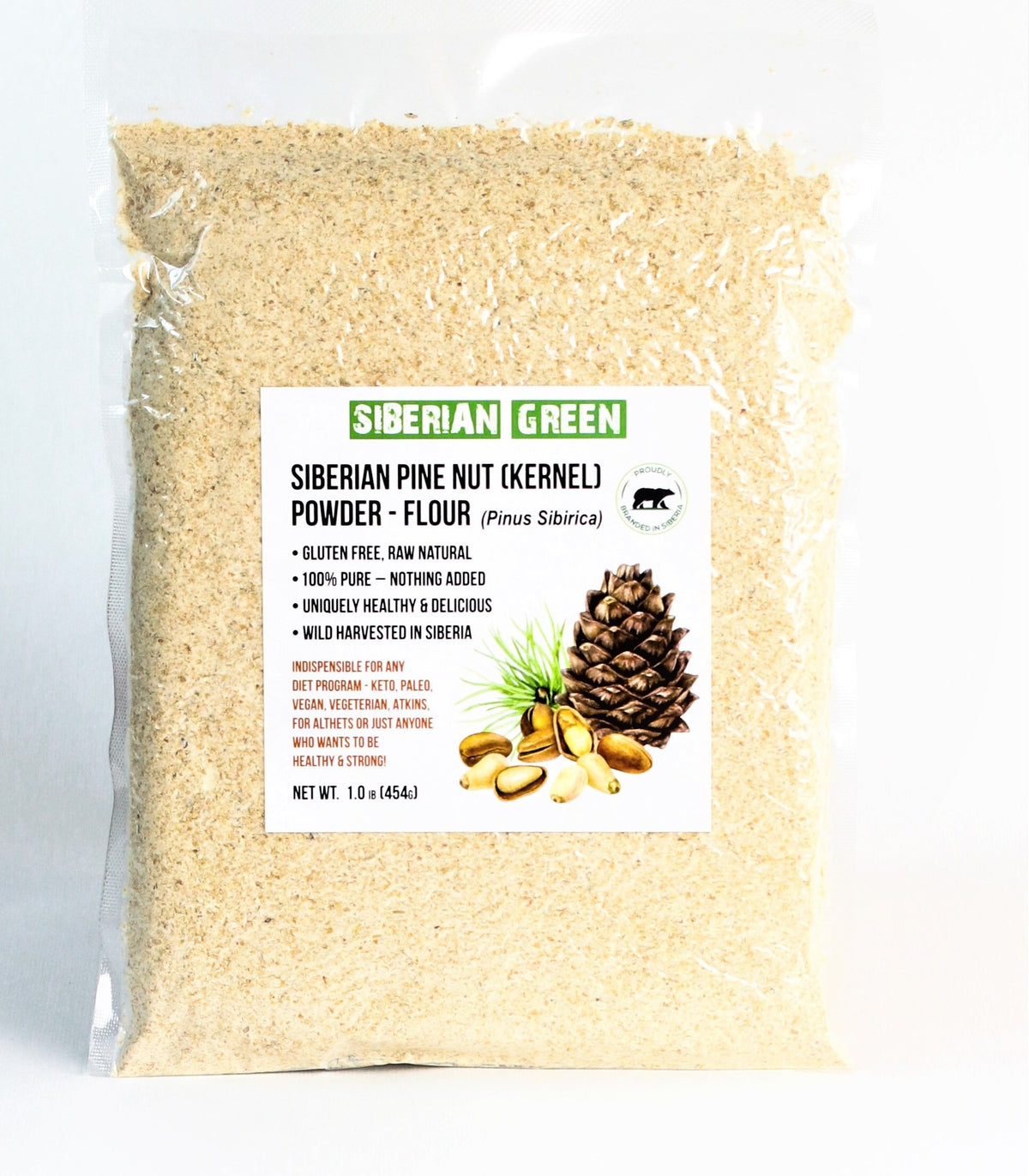Siberian Pine Nut Flakes Flour Powder 454g (1 lbs) 100% Organic Wild Harvested Altai Region