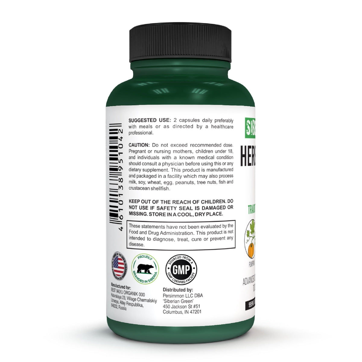 Herbal Prostate Detox Siberian Green 60 Caps – Saw Palmetto Burdock Pumpkin