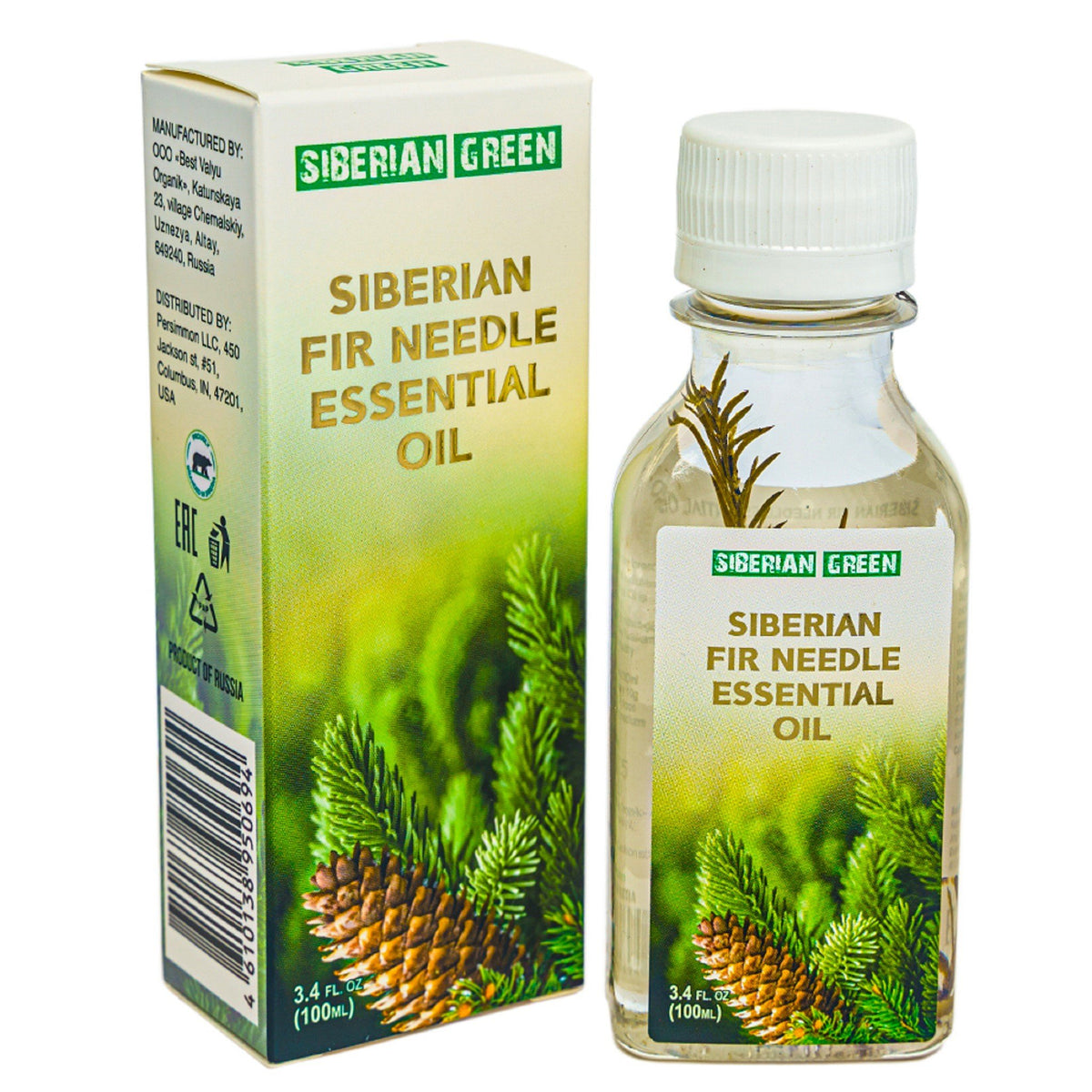 Siberian Green Fir Needle Essential Oil 3.4 oz - 100% Pure Finest Undiluted with Original Siberian Pine Branch Inside