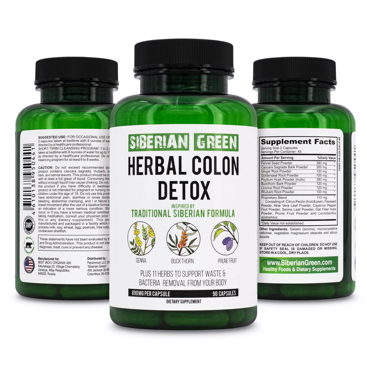 Herbal Colon Detox Siberian Herbs 90 Caps - Senna Buckthorn Prune