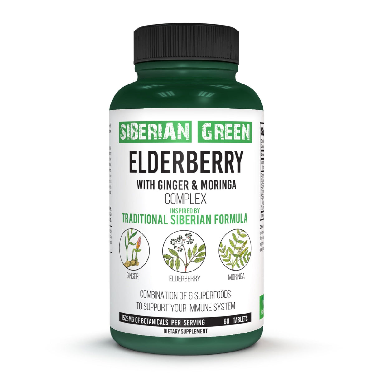 Siberian Green Organic Elderberry with Ginger &amp; Moringa Complex - 60 Tabs