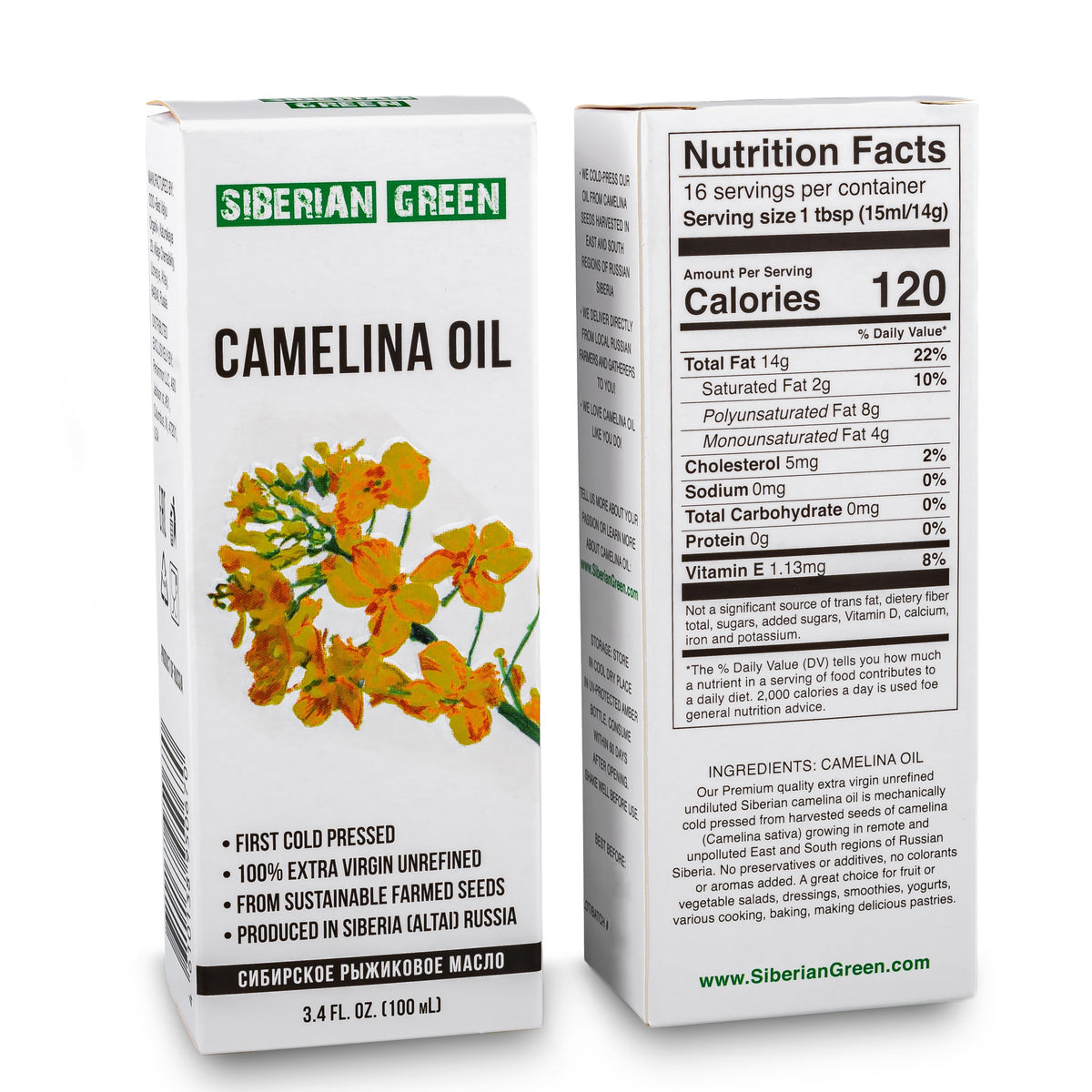 Siberian Camelina Oil | Extra Virgin Cold Pressed 100 ml / 3.4 fl oz | Premium Omega-3