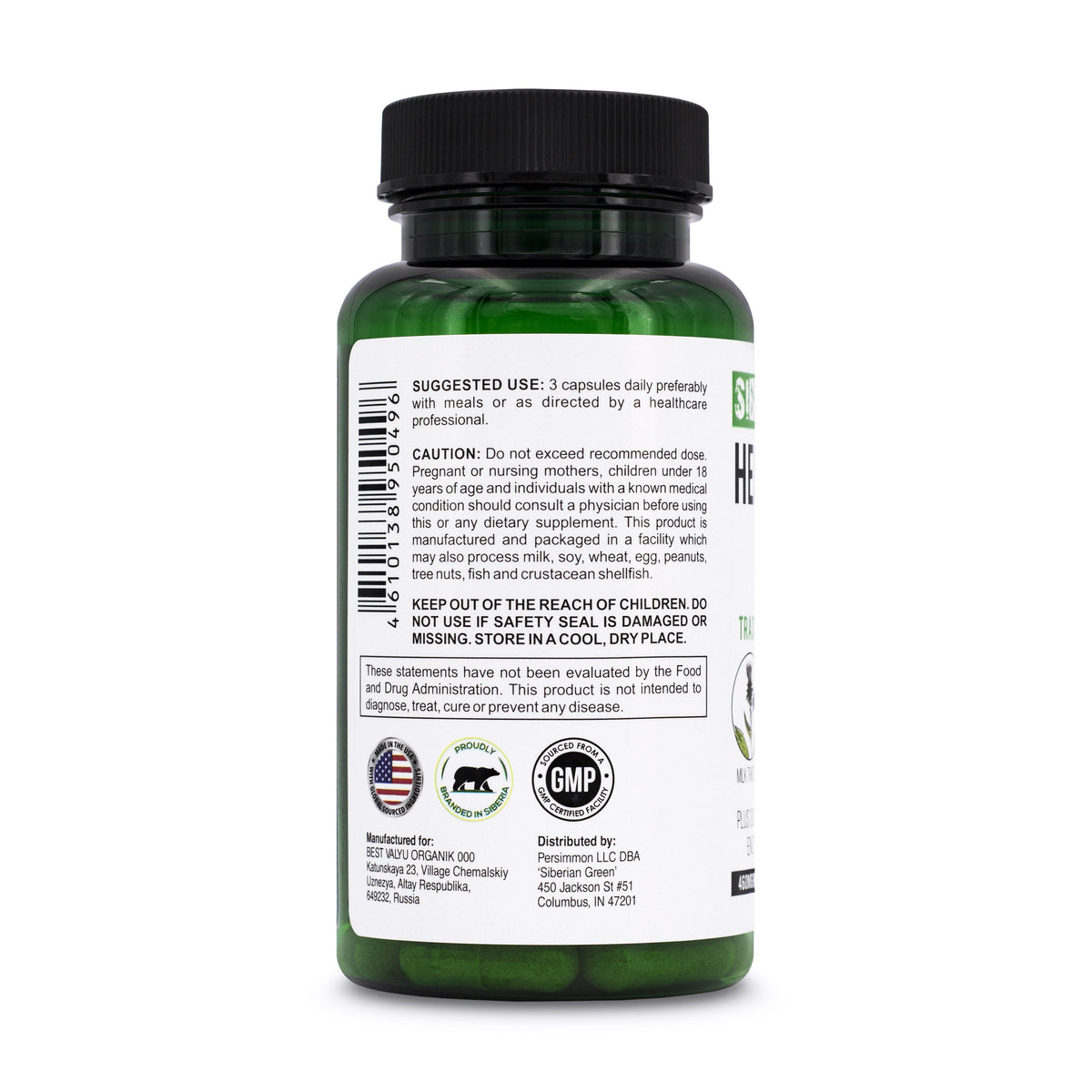 Herbal Liver Detox Siberian Green 60 Caps - Milk Thistle Artichoke Dandelion